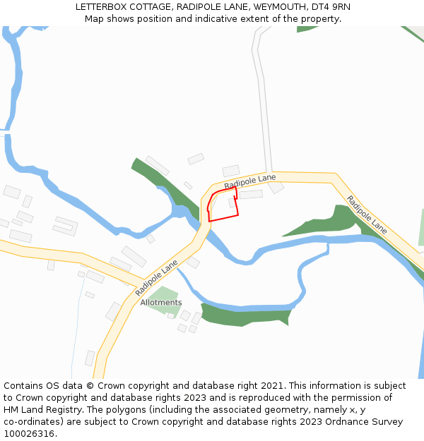 LETTERBOX COTTAGE, RADIPOLE LANE, WEYMOUTH, DT4 9RN: Location map and indicative extent of plot