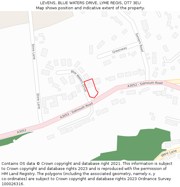 LEVENS, BLUE WATERS DRIVE, LYME REGIS, DT7 3EU: Location map and indicative extent of plot