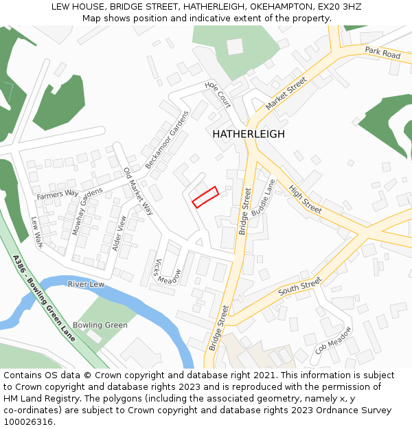 LEW HOUSE, BRIDGE STREET, HATHERLEIGH, OKEHAMPTON, EX20 3HZ: Location map and indicative extent of plot