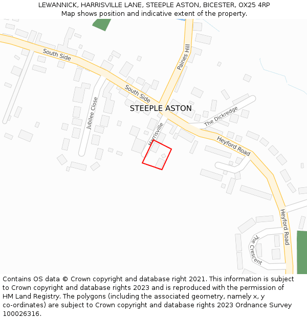 LEWANNICK, HARRISVILLE LANE, STEEPLE ASTON, BICESTER, OX25 4RP: Location map and indicative extent of plot