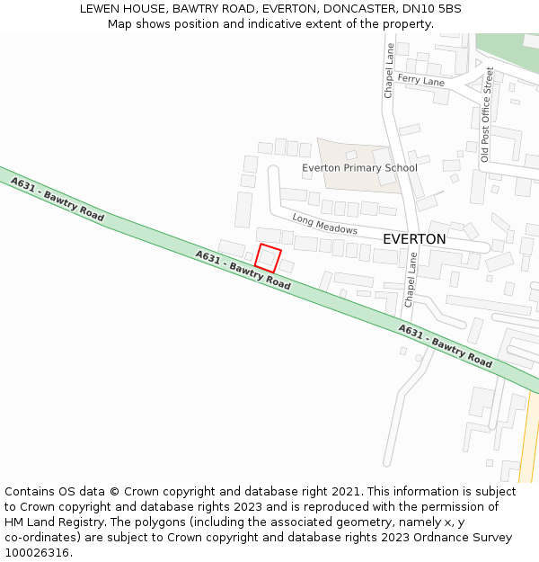 LEWEN HOUSE, BAWTRY ROAD, EVERTON, DONCASTER, DN10 5BS: Location map and indicative extent of plot