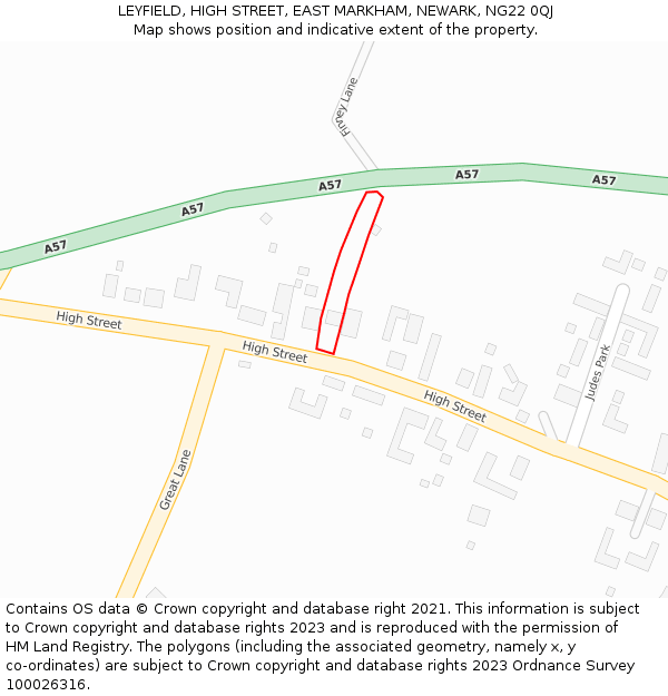 LEYFIELD, HIGH STREET, EAST MARKHAM, NEWARK, NG22 0QJ: Location map and indicative extent of plot