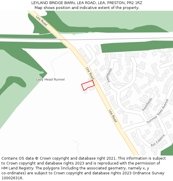 LEYLAND BRIDGE BARN, LEA ROAD, LEA, PRESTON, PR2 1RZ: Location map and indicative extent of plot