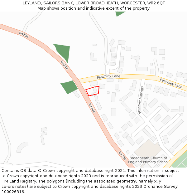 LEYLAND, SAILORS BANK, LOWER BROADHEATH, WORCESTER, WR2 6QT: Location map and indicative extent of plot