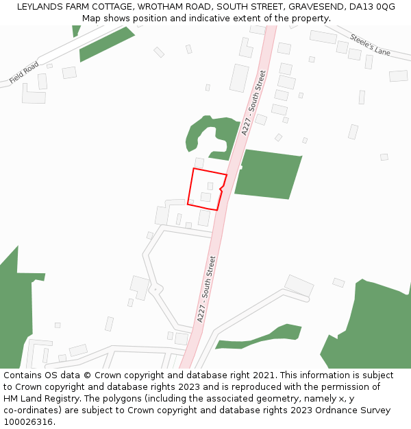 LEYLANDS FARM COTTAGE, WROTHAM ROAD, SOUTH STREET, GRAVESEND, DA13 0QG: Location map and indicative extent of plot