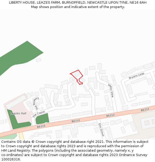 LIBERTY HOUSE, LEAZES FARM, BURNOPFIELD, NEWCASTLE UPON TYNE, NE16 6AH: Location map and indicative extent of plot