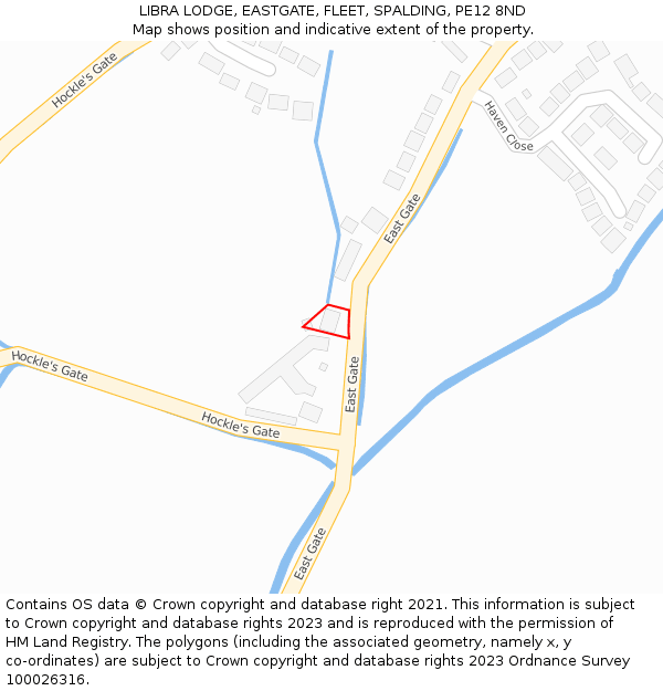 LIBRA LODGE, EASTGATE, FLEET, SPALDING, PE12 8ND: Location map and indicative extent of plot