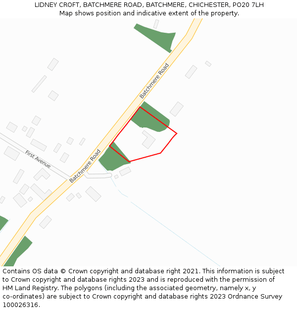 LIDNEY CROFT, BATCHMERE ROAD, BATCHMERE, CHICHESTER, PO20 7LH: Location map and indicative extent of plot