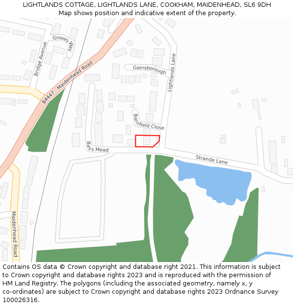 LIGHTLANDS COTTAGE, LIGHTLANDS LANE, COOKHAM, MAIDENHEAD, SL6 9DH: Location map and indicative extent of plot