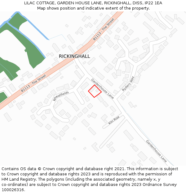 LILAC COTTAGE, GARDEN HOUSE LANE, RICKINGHALL, DISS, IP22 1EA: Location map and indicative extent of plot