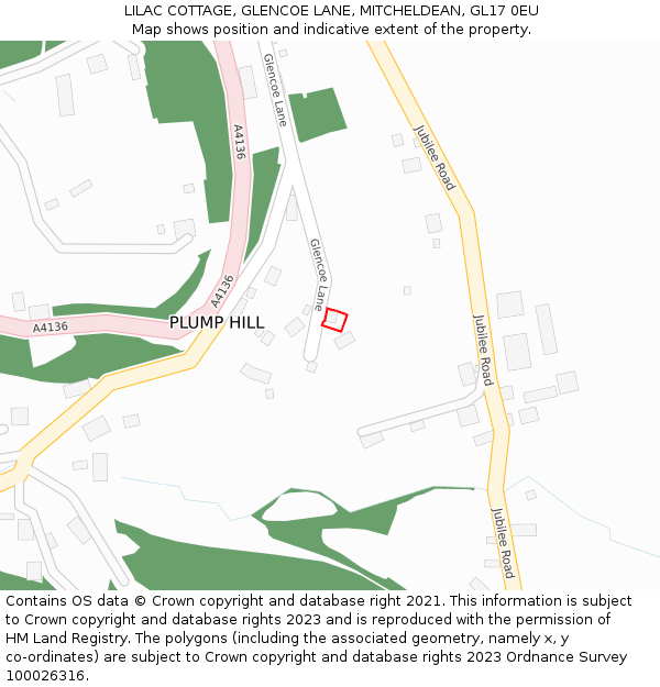 LILAC COTTAGE, GLENCOE LANE, MITCHELDEAN, GL17 0EU: Location map and indicative extent of plot