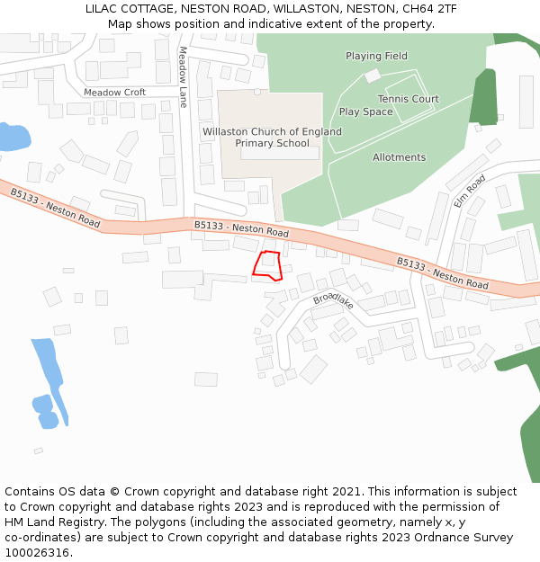 LILAC COTTAGE, NESTON ROAD, WILLASTON, NESTON, CH64 2TF: Location map and indicative extent of plot