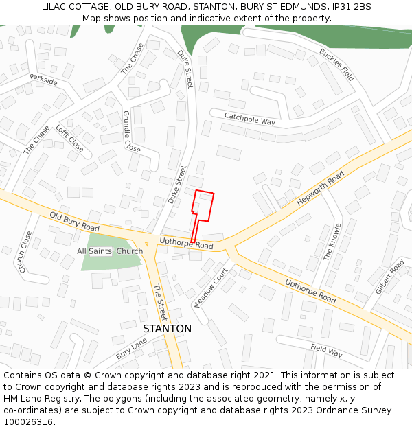 LILAC COTTAGE, OLD BURY ROAD, STANTON, BURY ST EDMUNDS, IP31 2BS: Location map and indicative extent of plot