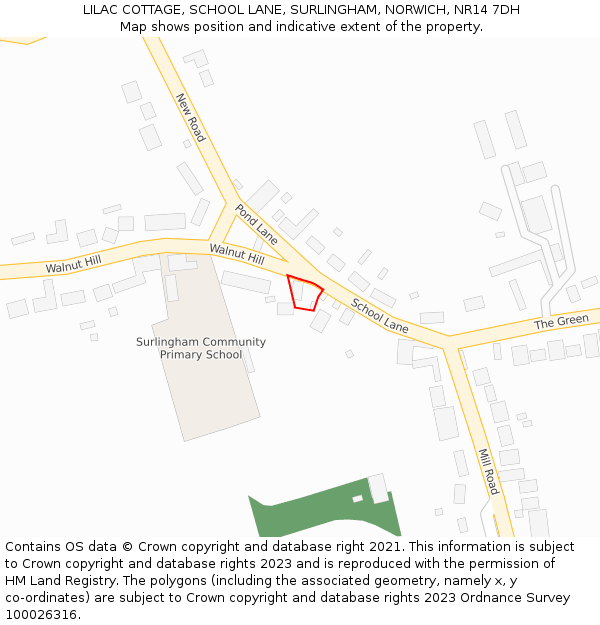 LILAC COTTAGE, SCHOOL LANE, SURLINGHAM, NORWICH, NR14 7DH: Location map and indicative extent of plot