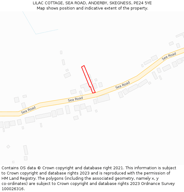 LILAC COTTAGE, SEA ROAD, ANDERBY, SKEGNESS, PE24 5YE: Location map and indicative extent of plot