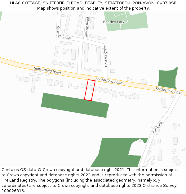 LILAC COTTAGE, SNITTERFIELD ROAD, BEARLEY, STRATFORD-UPON-AVON, CV37 0SR: Location map and indicative extent of plot