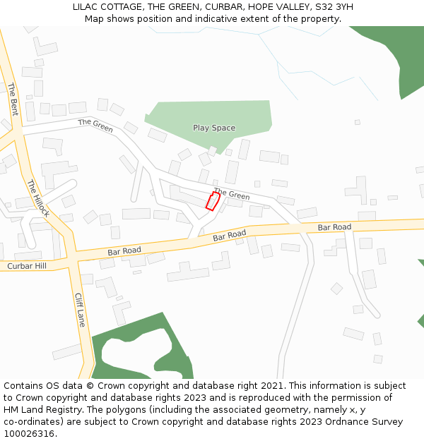 LILAC COTTAGE, THE GREEN, CURBAR, HOPE VALLEY, S32 3YH: Location map and indicative extent of plot