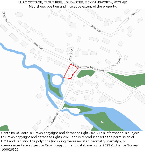 LILAC COTTAGE, TROUT RISE, LOUDWATER, RICKMANSWORTH, WD3 4JZ: Location map and indicative extent of plot