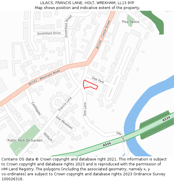 LILACS, FRANCIS LANE, HOLT, WREXHAM, LL13 9YP: Location map and indicative extent of plot