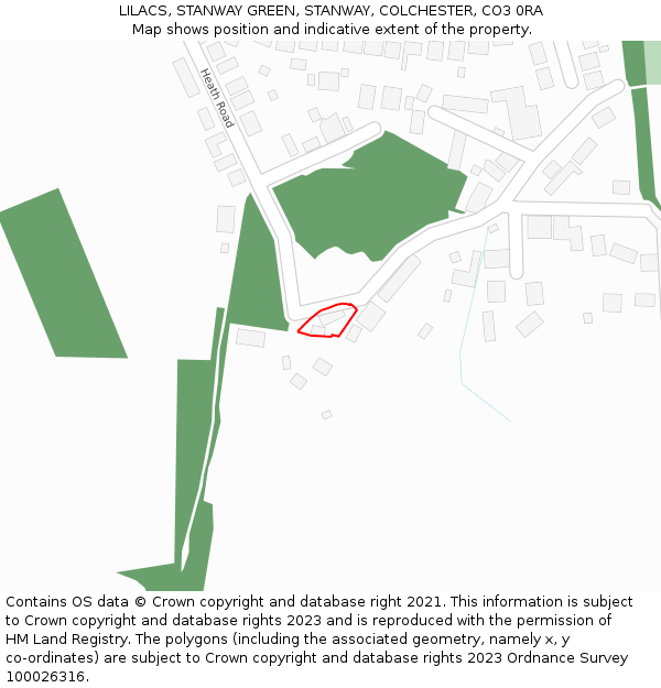 LILACS, STANWAY GREEN, STANWAY, COLCHESTER, CO3 0RA: Location map and indicative extent of plot