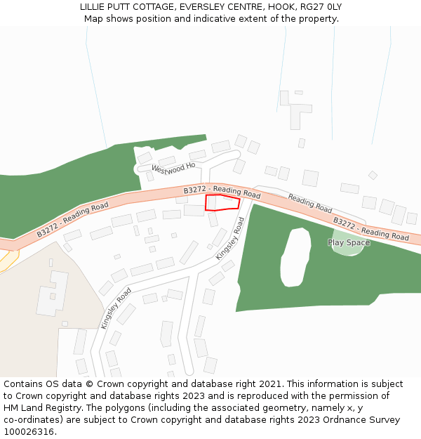 LILLIE PUTT COTTAGE, EVERSLEY CENTRE, HOOK, RG27 0LY: Location map and indicative extent of plot