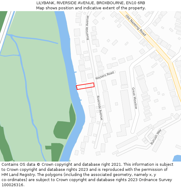 LILYBANK, RIVERSIDE AVENUE, BROXBOURNE, EN10 6RB: Location map and indicative extent of plot