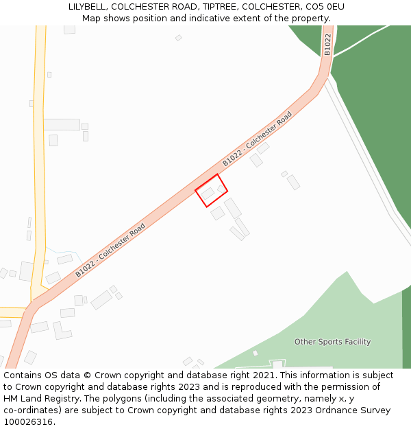 LILYBELL, COLCHESTER ROAD, TIPTREE, COLCHESTER, CO5 0EU: Location map and indicative extent of plot
