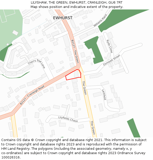 LILYSHAW, THE GREEN, EWHURST, CRANLEIGH, GU6 7RT: Location map and indicative extent of plot
