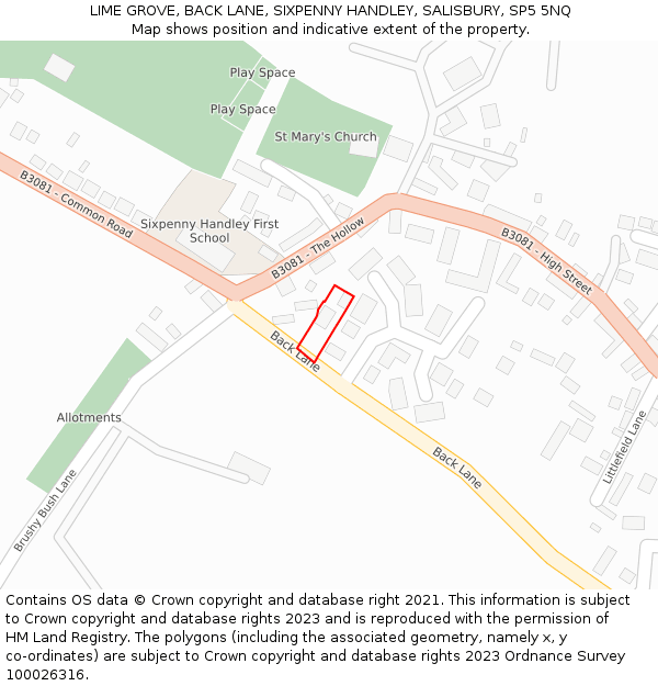 LIME GROVE, BACK LANE, SIXPENNY HANDLEY, SALISBURY, SP5 5NQ: Location map and indicative extent of plot