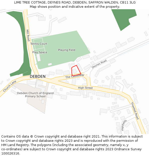 LIME TREE COTTAGE, DEYNES ROAD, DEBDEN, SAFFRON WALDEN, CB11 3LG: Location map and indicative extent of plot