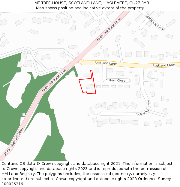 LIME TREE HOUSE, SCOTLAND LANE, HASLEMERE, GU27 3AB: Location map and indicative extent of plot