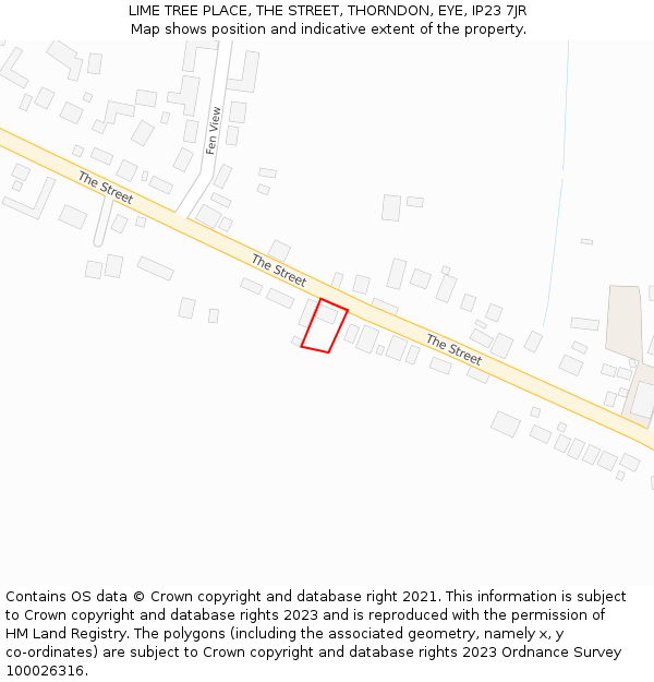 LIME TREE PLACE, THE STREET, THORNDON, EYE, IP23 7JR: Location map and indicative extent of plot