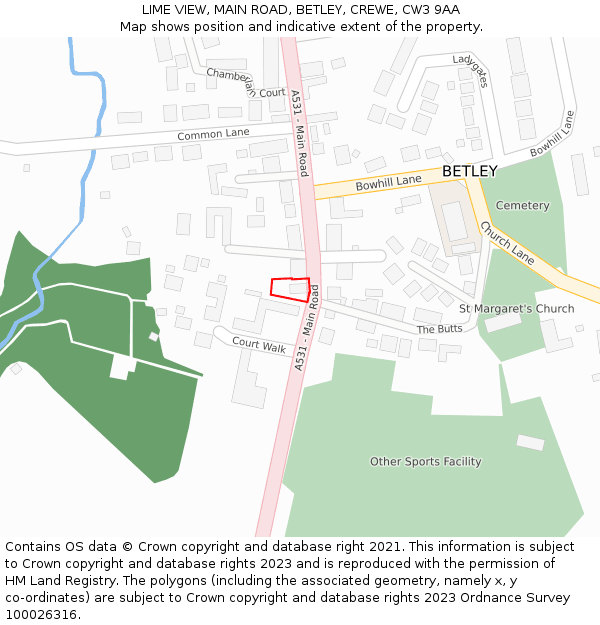 LIME VIEW, MAIN ROAD, BETLEY, CREWE, CW3 9AA: Location map and indicative extent of plot