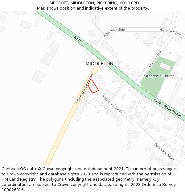 LIMECROFT, MIDDLETON, PICKERING, YO18 8PD: Location map and indicative extent of plot