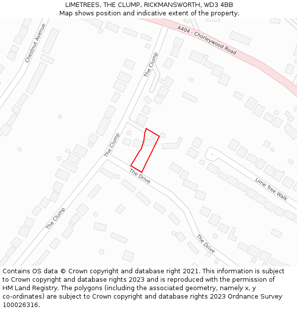 LIMETREES, THE CLUMP, RICKMANSWORTH, WD3 4BB: Location map and indicative extent of plot