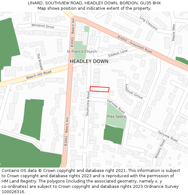 LINARD, SOUTHVIEW ROAD, HEADLEY DOWN, BORDON, GU35 8HX: Location map and indicative extent of plot