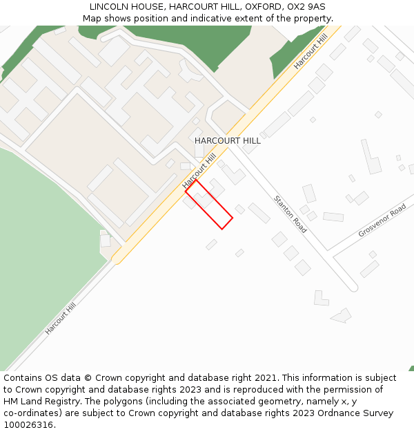 LINCOLN HOUSE, HARCOURT HILL, OXFORD, OX2 9AS: Location map and indicative extent of plot