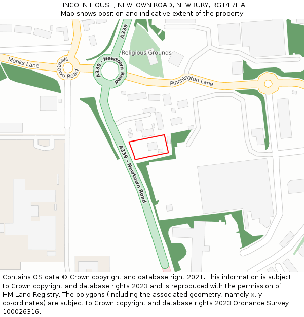 LINCOLN HOUSE, NEWTOWN ROAD, NEWBURY, RG14 7HA: Location map and indicative extent of plot