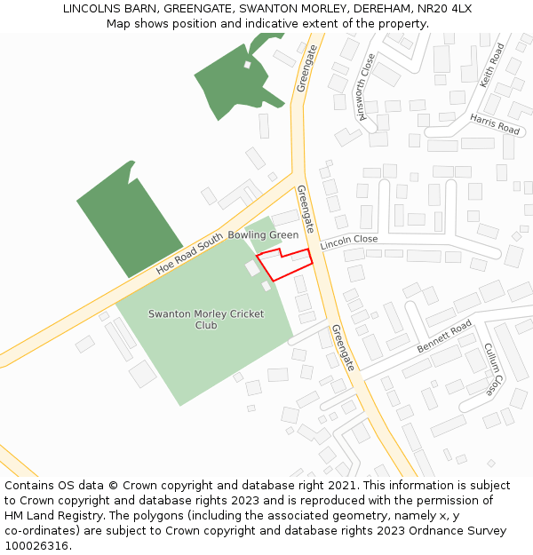 LINCOLNS BARN, GREENGATE, SWANTON MORLEY, DEREHAM, NR20 4LX: Location map and indicative extent of plot