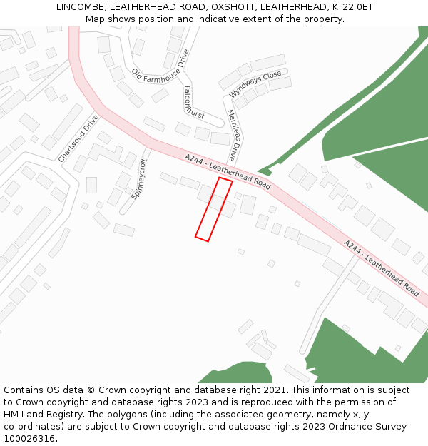 LINCOMBE, LEATHERHEAD ROAD, OXSHOTT, LEATHERHEAD, KT22 0ET: Location map and indicative extent of plot