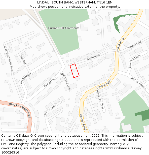 LINDAU, SOUTH BANK, WESTERHAM, TN16 1EN: Location map and indicative extent of plot