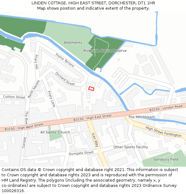 LINDEN COTTAGE, HIGH EAST STREET, DORCHESTER, DT1 1HR: Location map and indicative extent of plot