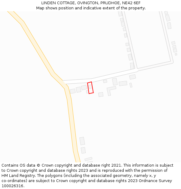 LINDEN COTTAGE, OVINGTON, PRUDHOE, NE42 6EF: Location map and indicative extent of plot