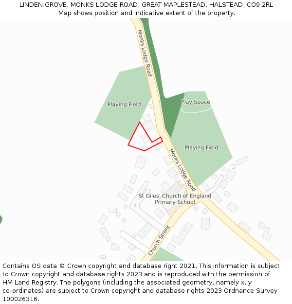 LINDEN GROVE, MONKS LODGE ROAD, GREAT MAPLESTEAD, HALSTEAD, CO9 2RL: Location map and indicative extent of plot