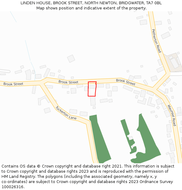 LINDEN HOUSE, BROOK STREET, NORTH NEWTON, BRIDGWATER, TA7 0BL: Location map and indicative extent of plot