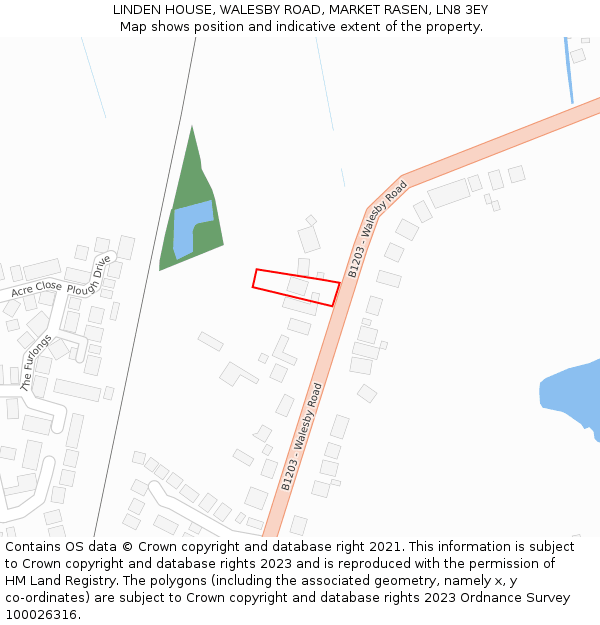 LINDEN HOUSE, WALESBY ROAD, MARKET RASEN, LN8 3EY: Location map and indicative extent of plot