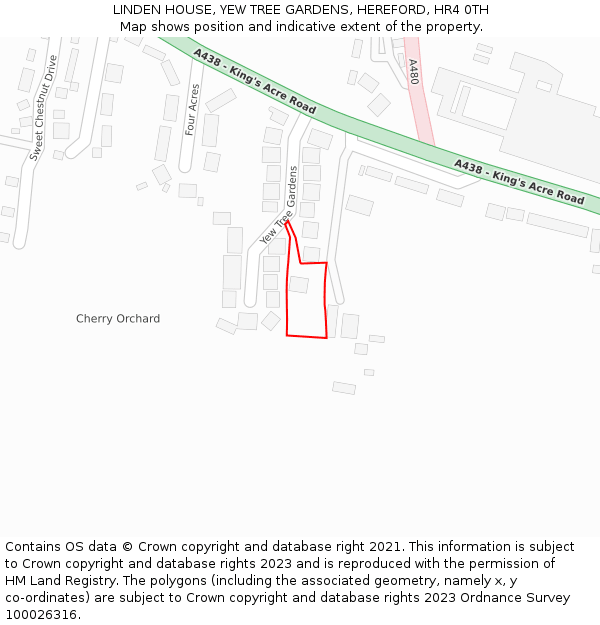 LINDEN HOUSE, YEW TREE GARDENS, HEREFORD, HR4 0TH: Location map and indicative extent of plot