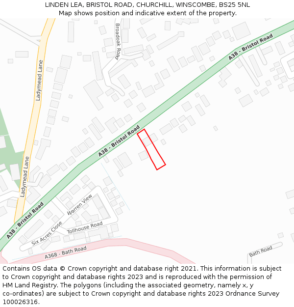 LINDEN LEA, BRISTOL ROAD, CHURCHILL, WINSCOMBE, BS25 5NL: Location map and indicative extent of plot