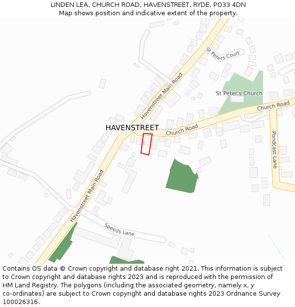 LINDEN LEA, CHURCH ROAD, HAVENSTREET, RYDE, PO33 4DN: Location map and indicative extent of plot