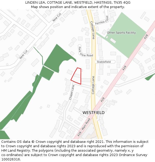 LINDEN LEA, COTTAGE LANE, WESTFIELD, HASTINGS, TN35 4QG: Location map and indicative extent of plot